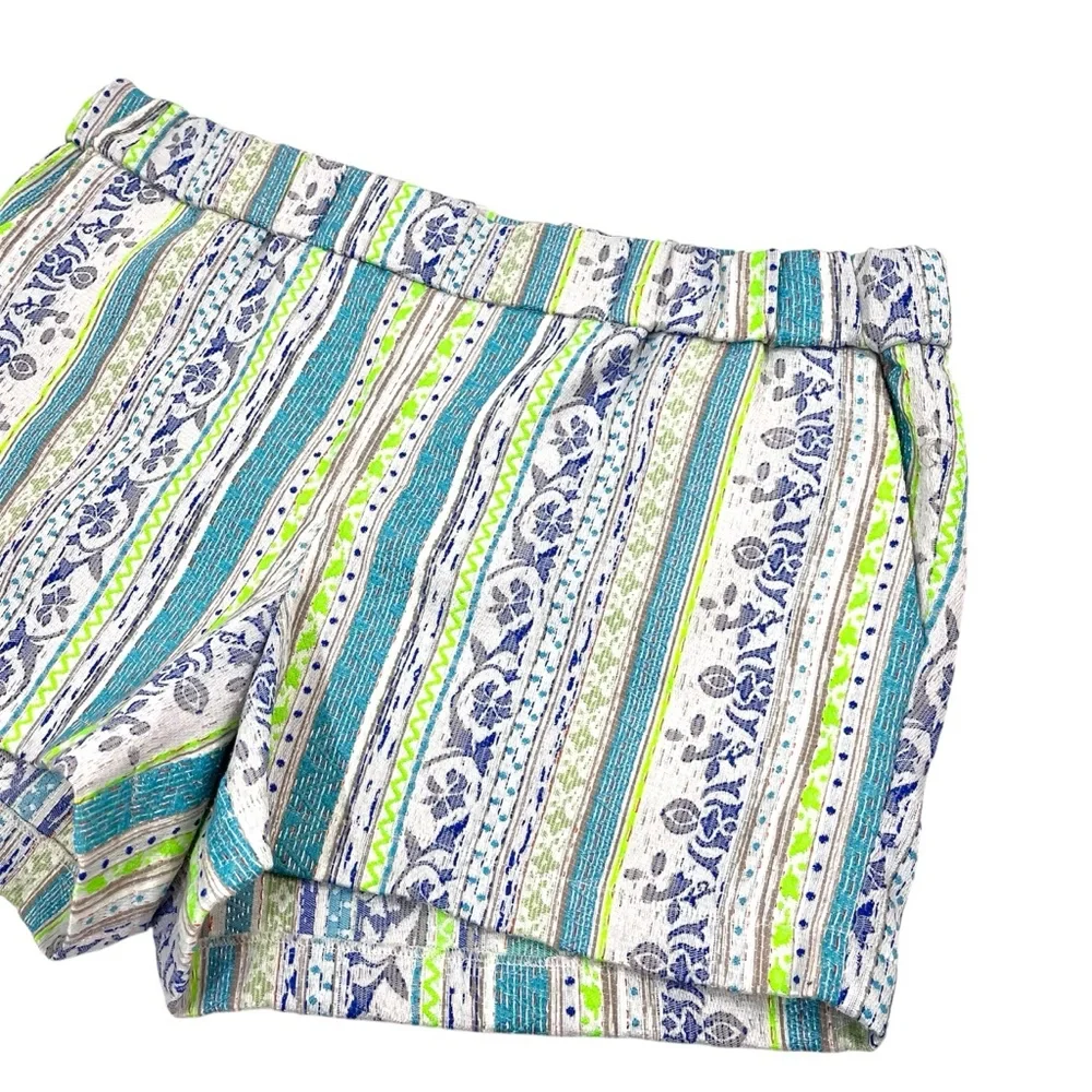 Kut From The Kloth Womens 14 Boho Shorts Blue Green Stripe Print Mid Rise